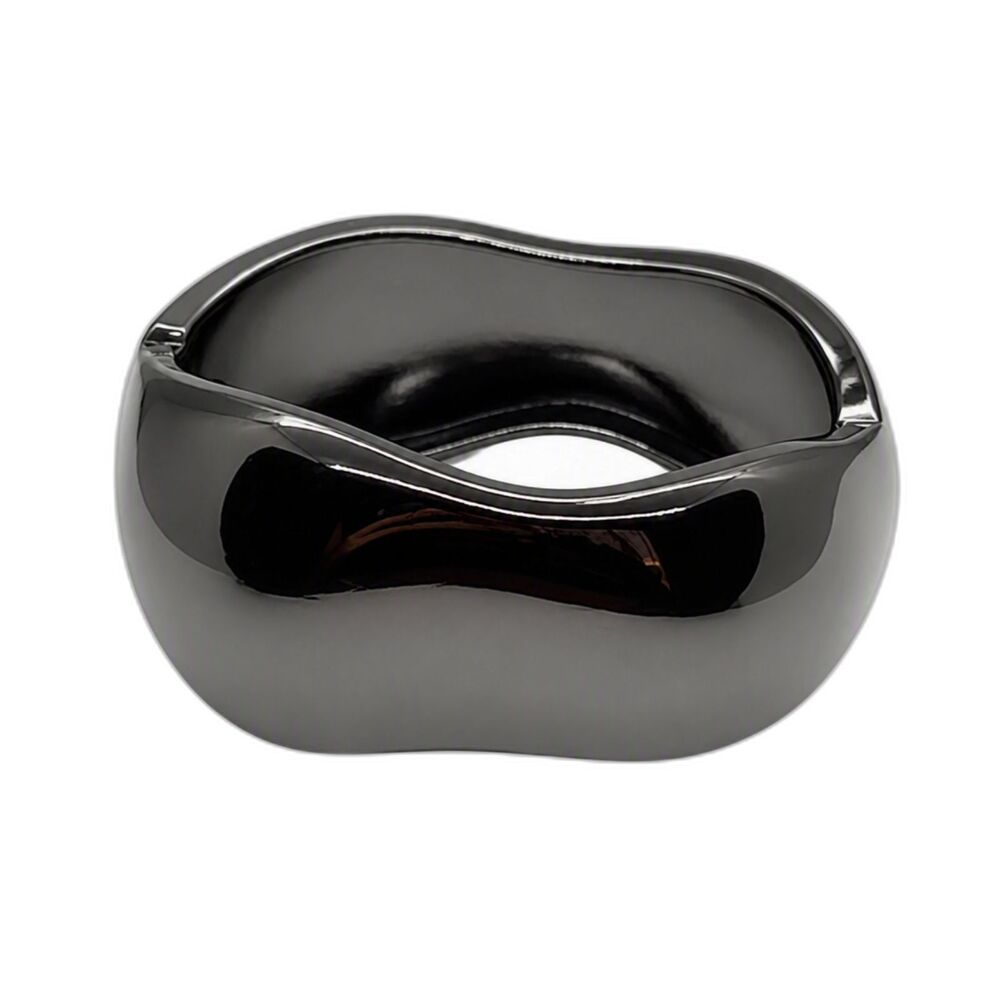 Chunky Modern Sculptural Black Gunmetal Hematite Tone Hinged Dome Bracelet 6.27"